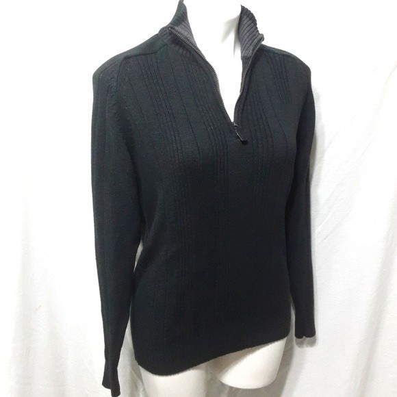 Oscar de la Renta Ribbed Knit Quarter Zip Sweater Small Cozy Minimalist Chic - Picture 4 of 7